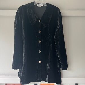 Vintage DAVID DART Black Crushed Velvet Button Down Shirt Style Jacket L